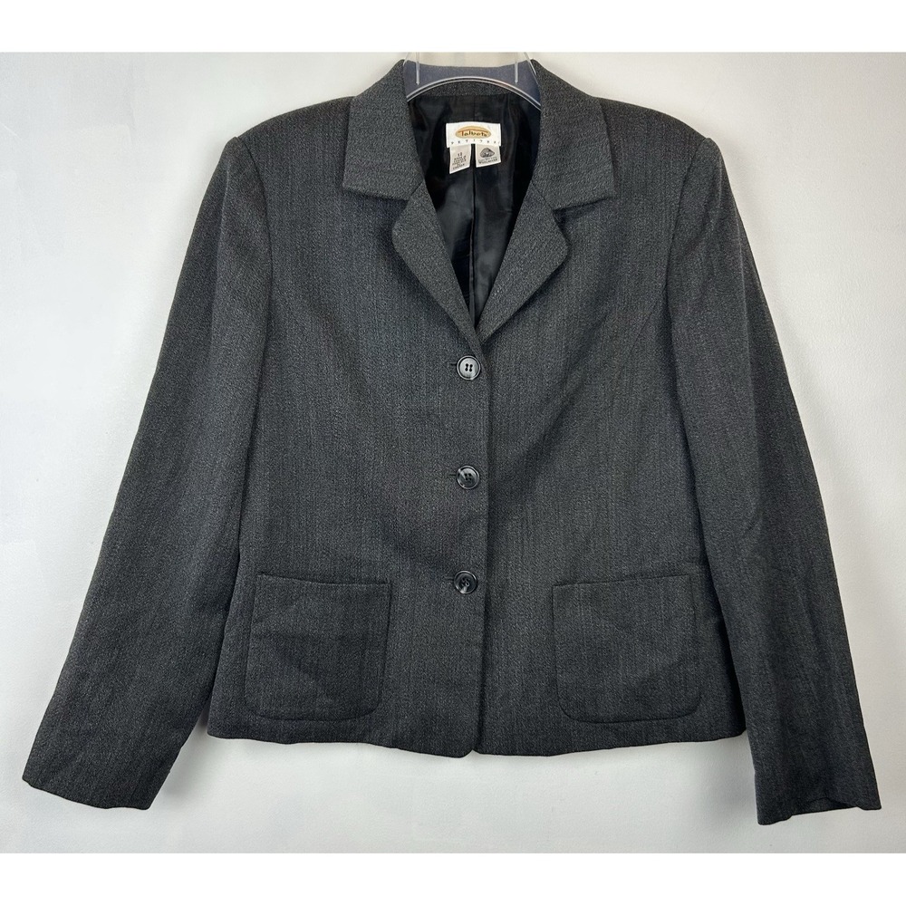 Vintage Talbots Blazer Woman 12 Petite Gray Wool Jacket Office Career Profession